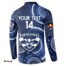 Custom AFL Geelong NAIDOC Week Button Sweatshirt Keep The Fire Burning Indigenous Art