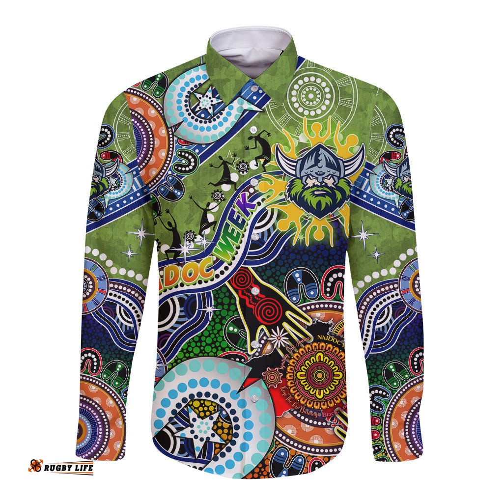 Personalised Raiders NAIDOC Week 2024 Long Sleeve Button Shirt Australia Aboriginal Dot Painting