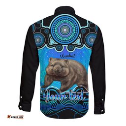 Personalised Australia Taurus Wombat Zodiac Long Sleeve Button Shirt Auz Astrology Aboriginal - Aqua
