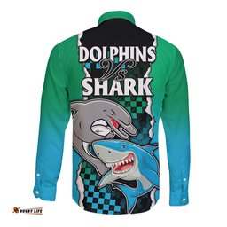 NRL Combine Rabbitohs and Shark Long Sleeve Button Shirt Sporty Style