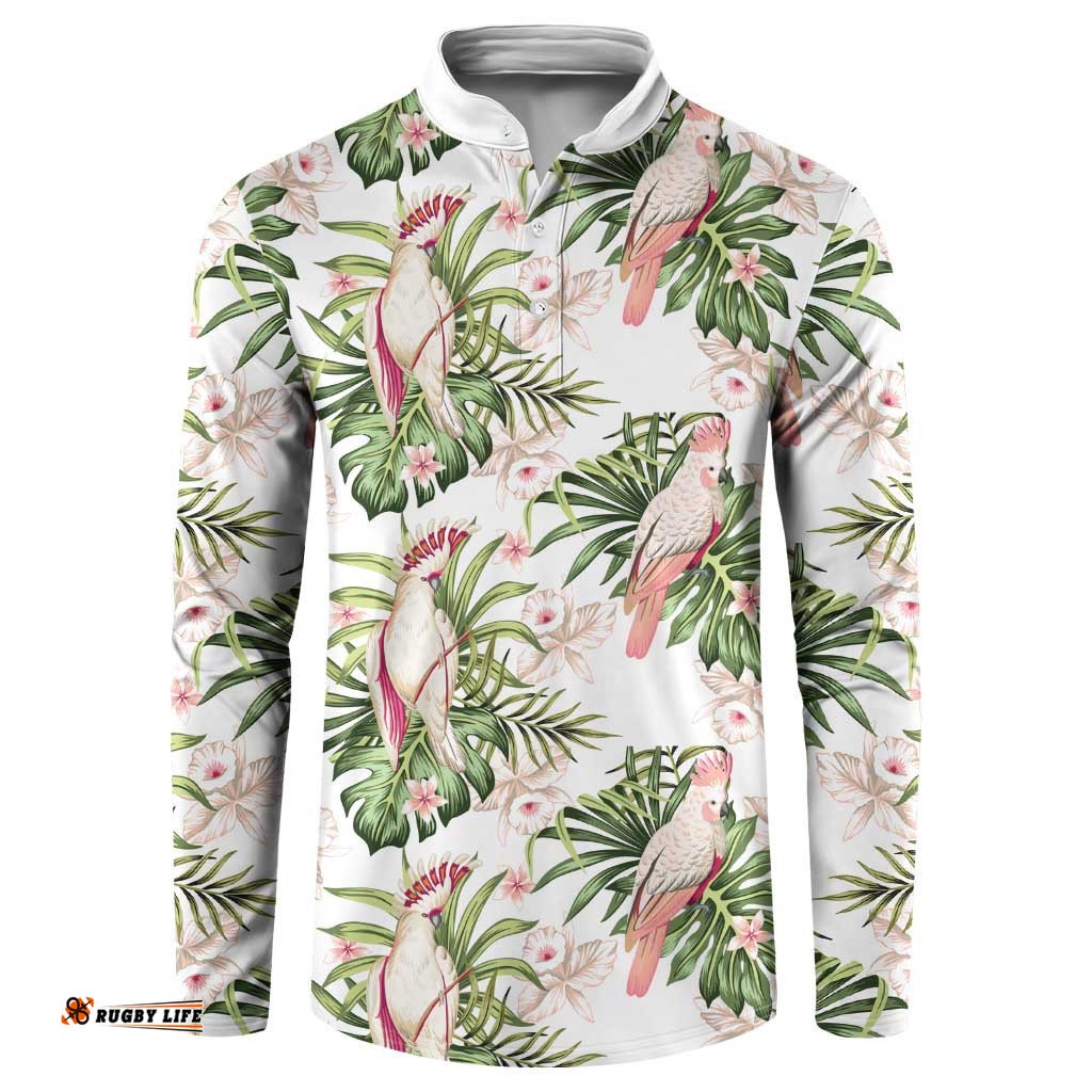 Australia Pink Cockatoo Button Sweatshirt Aussie Orchids - Seamless Pattern