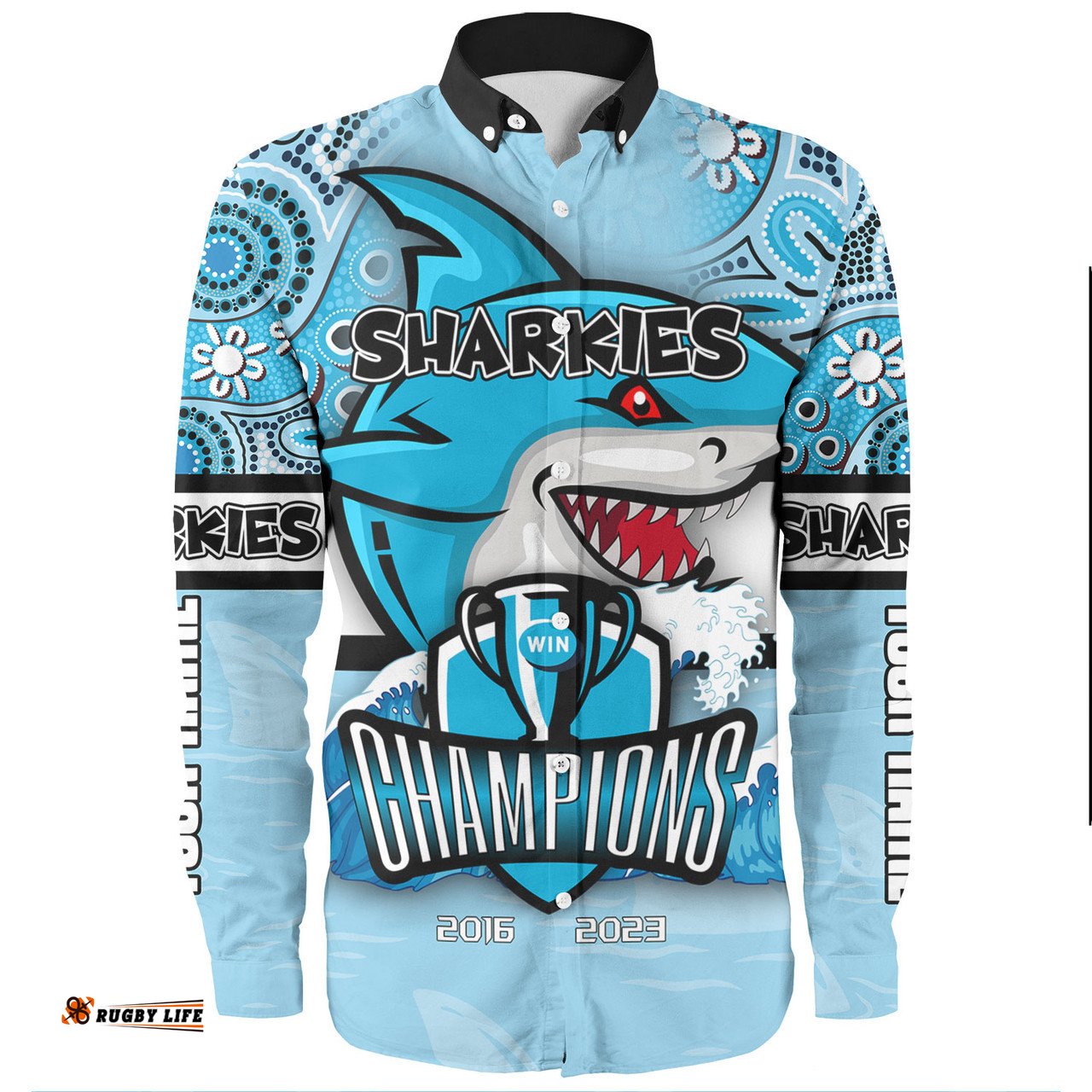 Cronulla-Sutherland Sharks Long Sleeve Button Shirt - Custom Talent Win Games But Teamwork And Intelligence Win Championships With Aboriginal Style