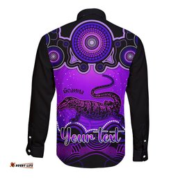 Personalised Australia Capricorn Goanna Zodiac Long Sleeve Button Shirt Auz Astrology Aboriginal Purple