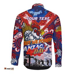 Personalised Roosters ANZAC Day Long Sleeve Button Shirt Aboriginal Rising Sun