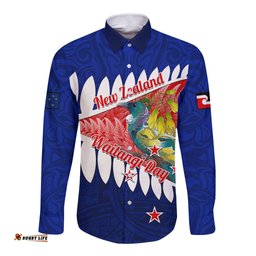 New Zealand Waitangi Day Long Sleeve Button Shirt NZ Maori Tui Bird With Kowhai Flowers