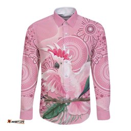 Pink Cockatoo Australia Long Sleeve Button Shirt Aussie Cacatua Leadbeateri - Aboriginal Art