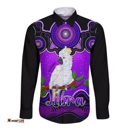 Personalised Australia Libra Cockatoo Zodiac Long Sleeve Button Shirt Auz Astrology Aboriginal Purple
