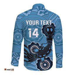 Custom NSW Blues Rugby Long Sleeve Button Shirt 2024 Platypus Mix Aboriginal Art