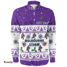 Melbourne Storm Christmas Custom Long Sleeve Button Shirt - Special Ugly Christmas Long Sleeve Button Shirt