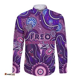 Personalised Freo NAIDOC Week 2024 Long Sleeve Button Shirt Aussie Aboriginal Art