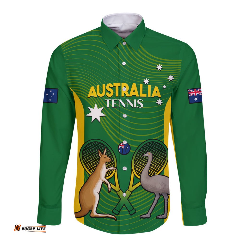 Personalised Australia Tennis Long Sleeve Button Shirt Aussie Pride National Color