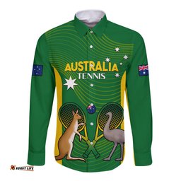 Personalised Australia Tennis Long Sleeve Button Shirt Aussie Pride National Color