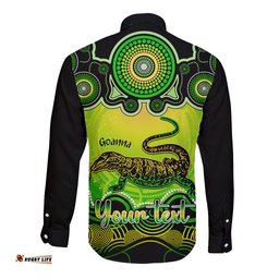 Personalised Australia Capricorn Goanna Zodiac Long Sleeve Button Shirt Auz Astrology Aboriginal Green
