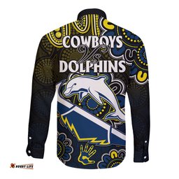 NRL Combine Dolphins and Cowboys Long Sleeve Button Shirt Aboriginal