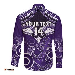Personalised Dockers Football Long Sleeve Button Shirt Fremantle Aboriginal Mix Polynesian Pattern