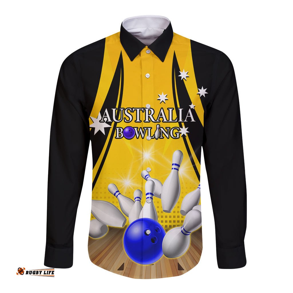 Australia Bowling Long Sleeve Button Shirt I Am A Bowling Pin Curve Style