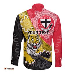 Personalised Richmond And St Kilda Football Long Sleeve Button Shirt Tigers Saints Together Aboriginal Art