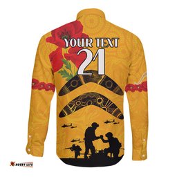Australia Matildas Soccer ANZAC Custom Long Sleeve Button Shirt Gallipoli Soldier With Aboriginal Dots Art