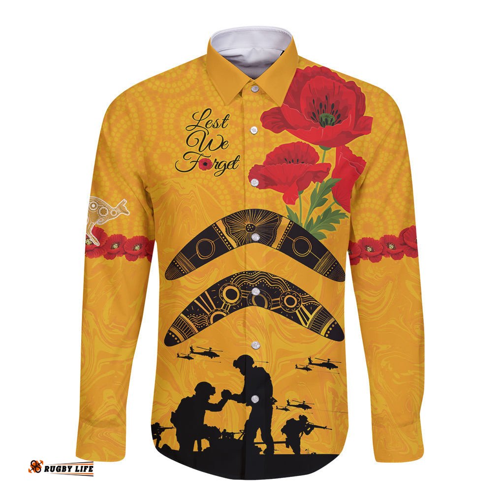 Australia Matildas Soccer ANZAC Custom Long Sleeve Button Shirt Gallipoli Soldier With Aboriginal Dots Art