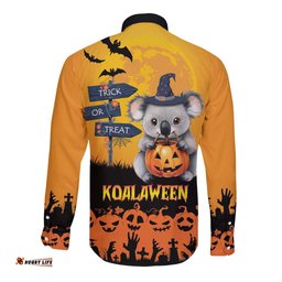 Happy Koalaween Long Sleeve Button Shirt Koala Ghost Trick or Treat