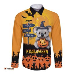Happy Koalaween Long Sleeve Button Shirt Koala Ghost Trick or Treat