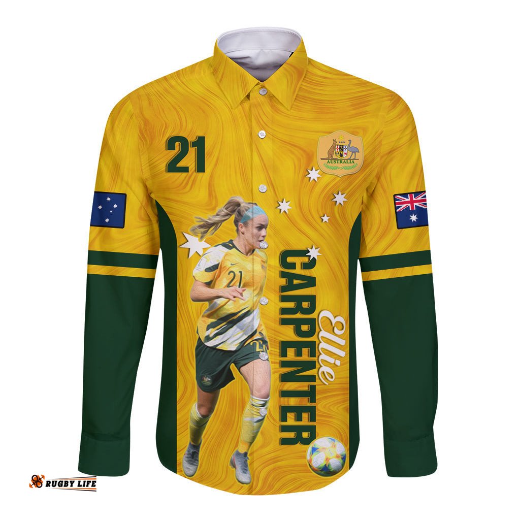 Australia Soccer Long Sleeve Button Shirt Ellie Carpenter Matildas Gold Version