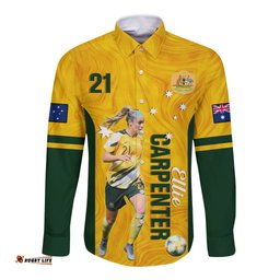Australia Soccer Long Sleeve Button Shirt Ellie Carpenter Matildas Gold Version