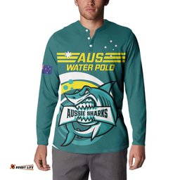 Custom Australia Water Polo 2024 Button Sweatshirt Aussie Shark Sporty Version