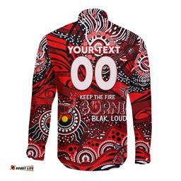 Custom NAIDOC Week 2024 Bombers Long Sleeve Button Shirt Aboriginal Animals Keep The Fire Burning
