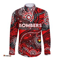 Custom NAIDOC Week 2024 Bombers Long Sleeve Button Shirt Aboriginal Animals Keep The Fire Burning