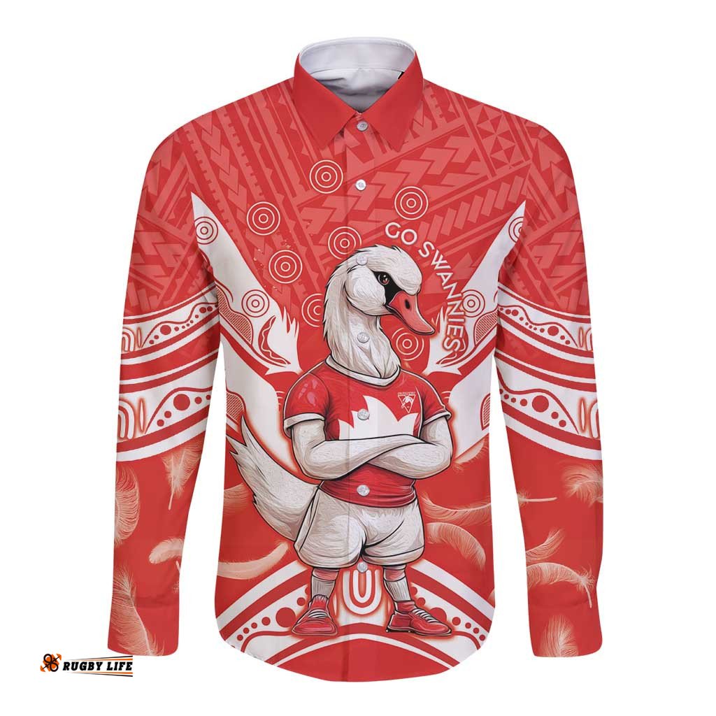 Personalised Swans Football Long Sleeve Button Shirt 2024 Swannies Mascot Go Champions