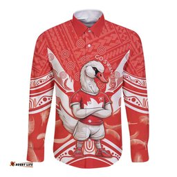Personalised Swans Football Long Sleeve Button Shirt 2024 Swannies Mascot Go Champions