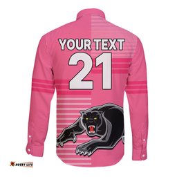 Custom Text And Number Penrith Panthers Rugby Long Sleeve Button Shirt Proud The Panthers Comeback Pink
