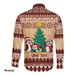 Australia Penguin Christmas Argyle Pattern Personalised Long Sleeve Button Shirt