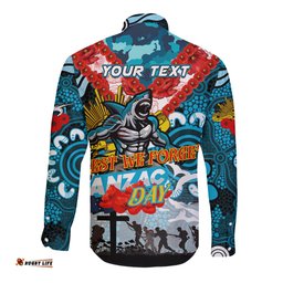Personalised Sharks ANZAC Day Long Sleeve Button Shirt Aboriginal Rising Sun