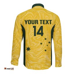 Custom Australia Socceroos Long Sleeve Button Shirt Go Aussie Marble Pattern Sporty Style