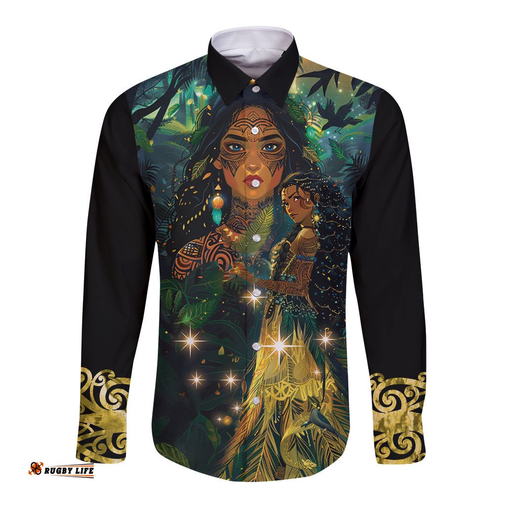 New Zealand Matariki Long Sleeve Button Shirt Rongo Mori Wellbeing and Good Luck