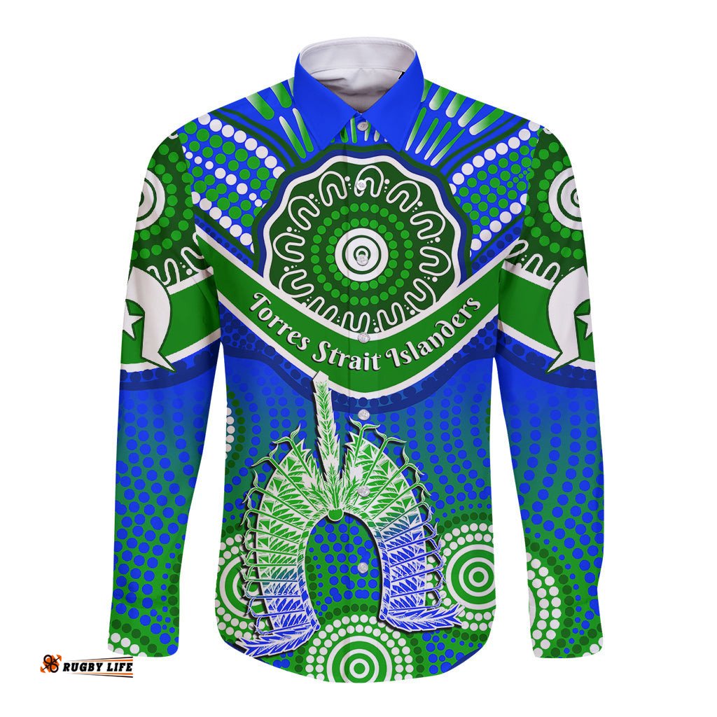 Custom Personalised Torres Strait Islanders Long Sleeve Button Shirt Dhari Australian Aboriginal Art