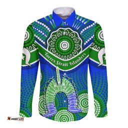 Custom Personalised Torres Strait Islanders Long Sleeve Button Shirt Dhari Australian Aboriginal Art