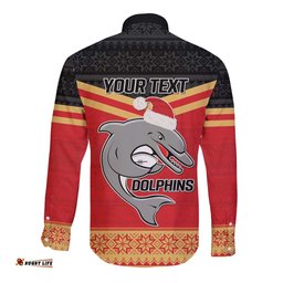 NRL Dolphins Mascot Christmas Personalised Long Sleeve Button Shirt Black Style