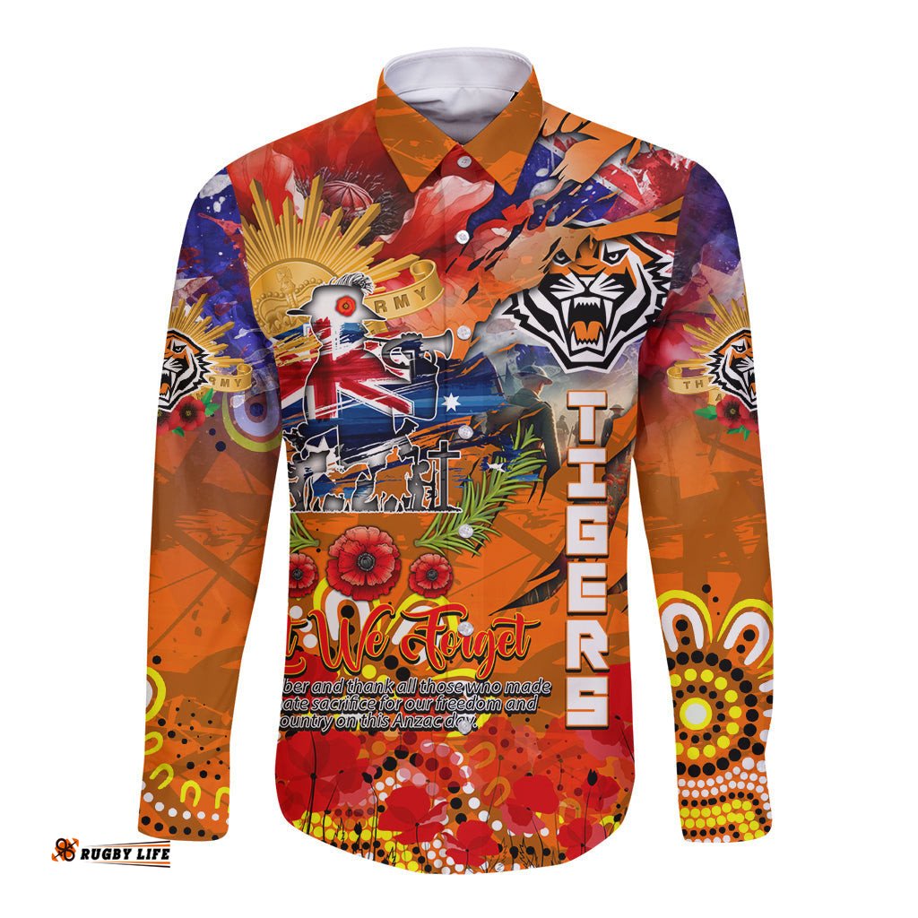 Personalised Australia Rugby Tigers ANZAC Long Sleeve Button Shirt Wests Scratch Style