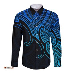 Custom Aotearoa Maori Koru Long Sleeve Button Shirt Polynesian Pacific Tribal Blue