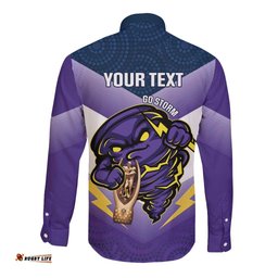 Personalised Storm Rugby 2024 Long Sleeve Button Shirt Mascot With Trophy Go Champions Aboriginal Art