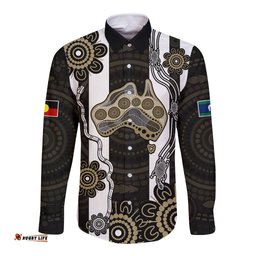 NAIDOC Collingwood Football Long Sleeve Button Shirt Proud To Be Magpies Aboriginal Version