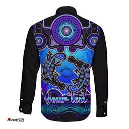 Personalised Australia Pisces Platypus Zodiac Long Sleeve Button Shirt Auz Astrology Aboriginal Blue