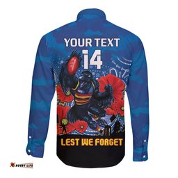 Custom Crows Football ANZAC Long Sleeve Button Shirt Gallipoli Camouflage With Poppies