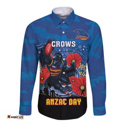 Custom Crows Football ANZAC Long Sleeve Button Shirt Gallipoli Camouflage With Poppies