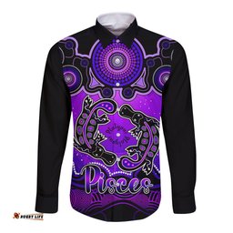 Personalised Australia Pisces Platypus Zodiac Long Sleeve Button Shirt Auz Astrology Aboriginal Purple