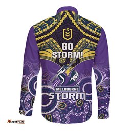 Storm Rugby Long Sleeve Button Shirt Go Melbourne Aboriginal Mix Polynesian Pattern