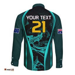 Custom Matildas Australia Soccer Long Sleeve Button Shirt Liquid Marble Texture Vibe
